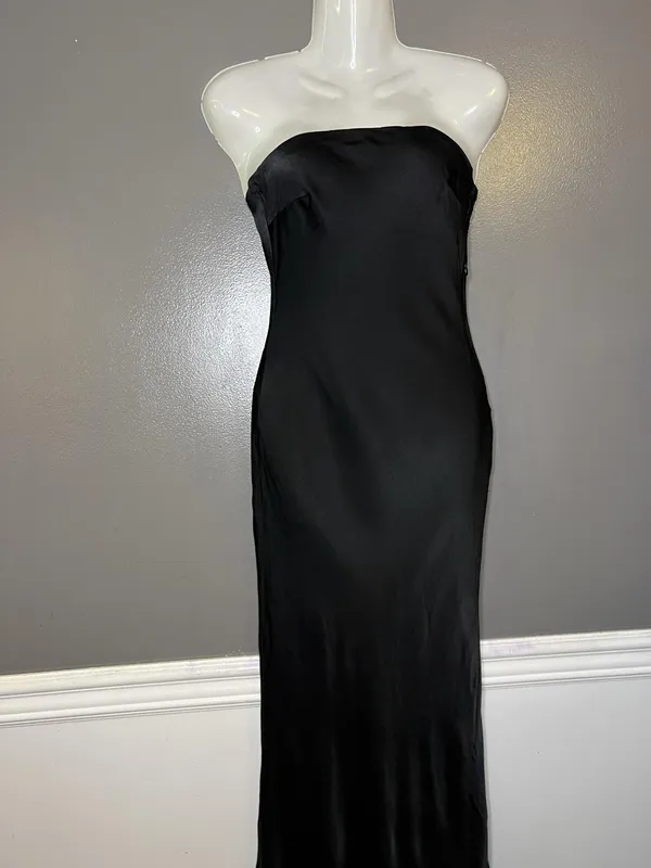 Meshki Dress Womens XS Black Strapless Satin Open Back Maxi Bodycon Formal - Image 2