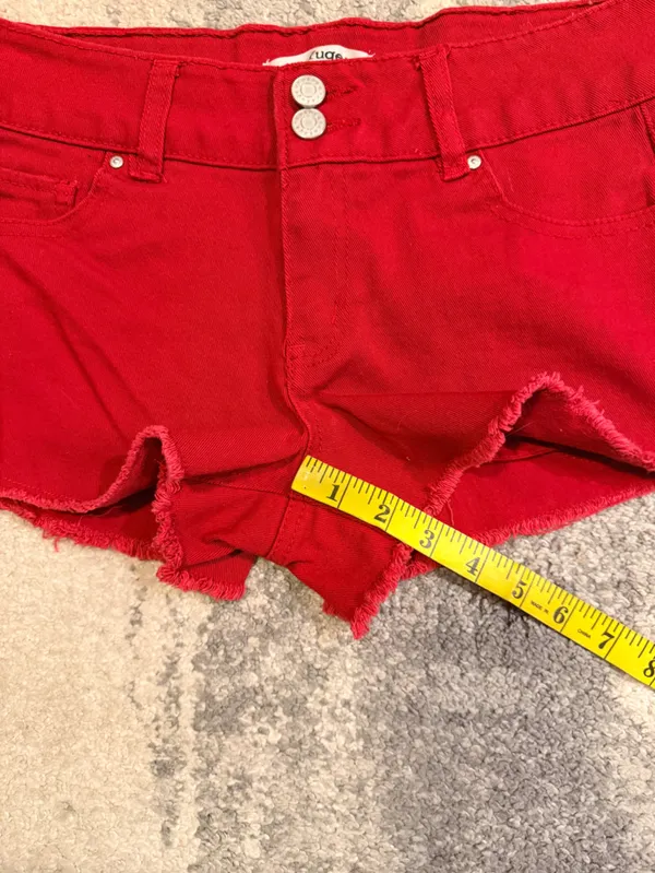 Refuge Red Denim Cutoff Shorts - Image 5