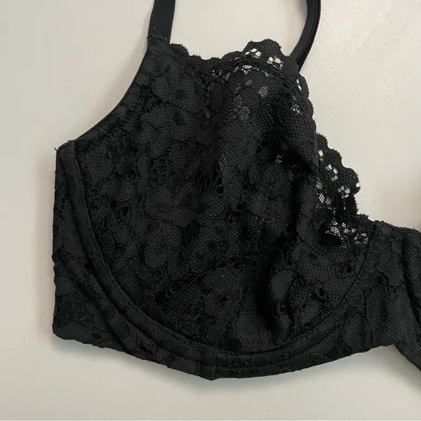 Victorias Secret Bra Unlined Demi Underwire Floral Lace Convertible Black - Image 3