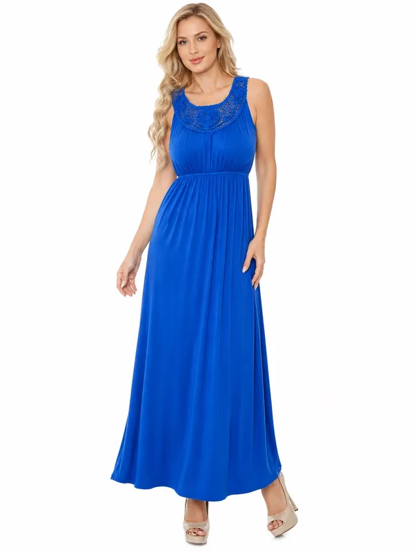 NEW White Mark Royal Blue Crochet Maxi Dress M Boho Stretchy Summer Sleeveless - Image 2