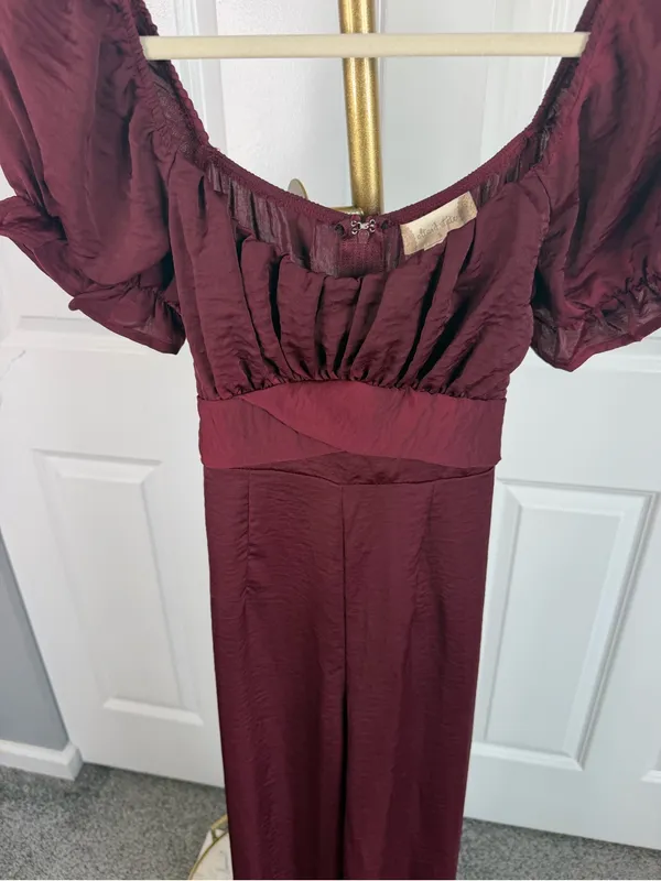 Altar’d State Burgundy Puff Sleeve Wide Leg Jumpsuit Sz S NWOT Fall Boho - Image 4