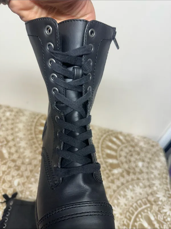 Time and Tru Black Lace-Up Side-Zip Combat Boots - Image 6