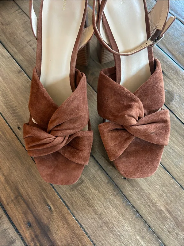 Anthropologie Maeve Suede Knot Platform Brown Heels 10 - Image 8