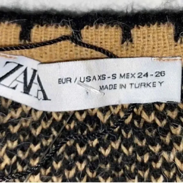 Zara Patchwork Brown/Yellow Wool Blend Oversized
Sweater(Size XS-S) - Image 6