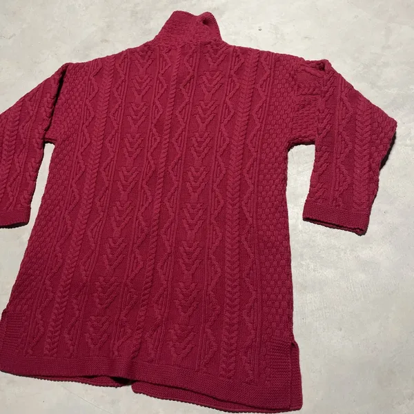Aran Crafts Ireland Merino Wool Cable Knit Cardigan Sweater Women's SZ XXL Red - Image 7