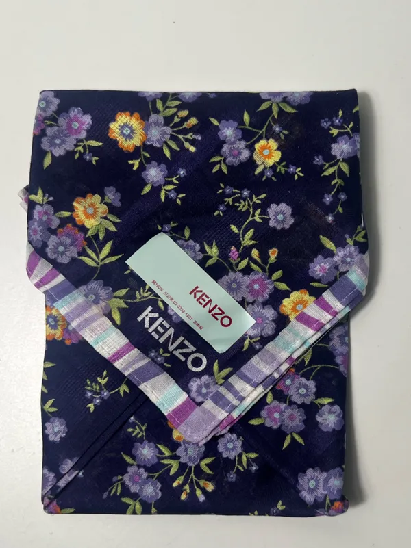 Kenzo Purple Floral Striped Cotton Square Scarf Handkerchief Neckerchief Bandana - Image 7