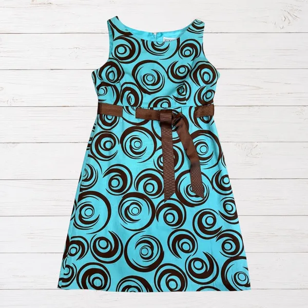 Y2K 2000s Turquoise Brown Swirl A-Line Dress Jessica Howard NWT 10 - Image 2