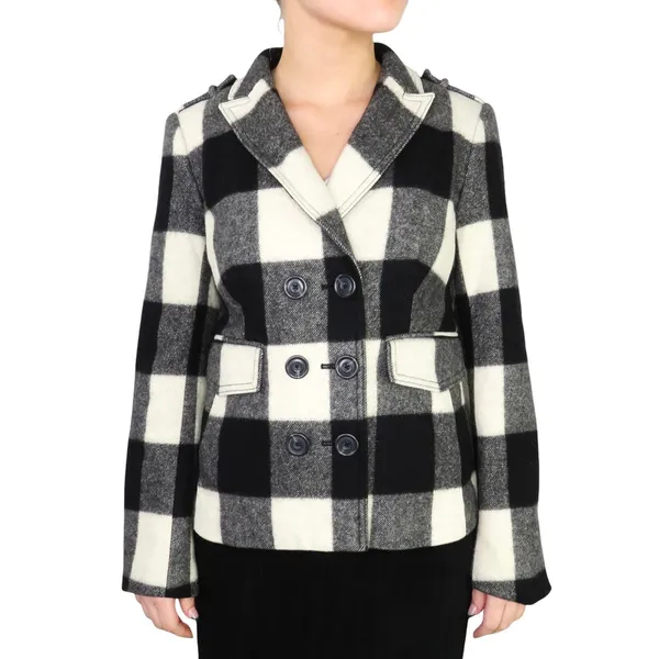Banana Republic Black & White Plaid Checkered Wool Peacoat Extra Small XS - Image 3