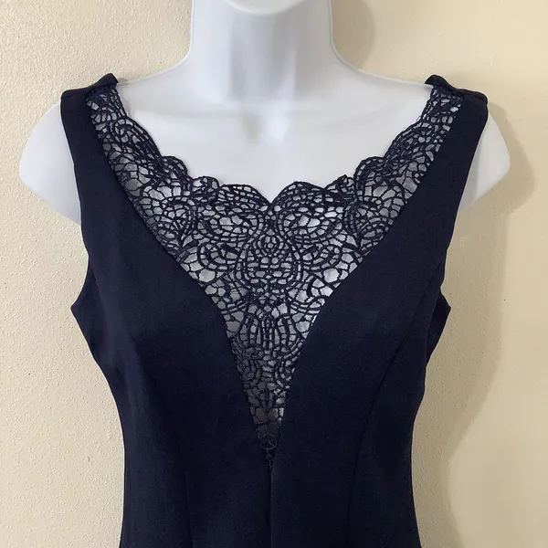 City Studio Navy Lace Detail‎ Going Out Date Night Formal Stretch Dress Small - Image 2