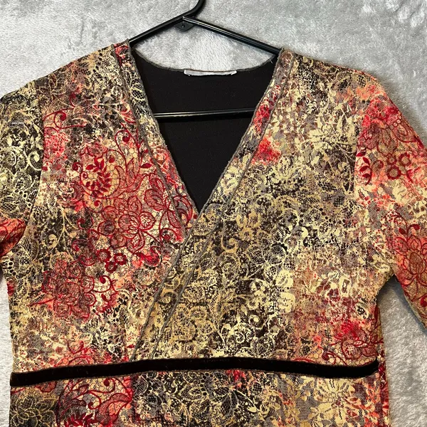 Vintage 90s Brocade Lace Floral Dress Whimsical Dark Fairy Cottagecore Sz Medium - Image 2