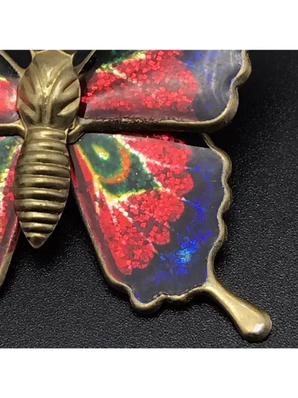 Vintage Gold Tone Butterfly Brooch Pin Colorful Foil Resin Wings 1.25” - Image 3