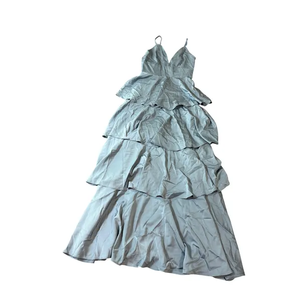 NWT Lulus‎ Going with Elegance Slate Blue Satin Tiered Gown Size Small Formal - Image 4