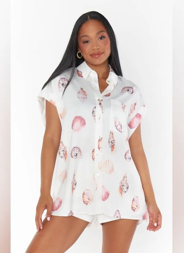 SHOW ME YOUR MUMU Day Dream PJ Top In White Shell Luxe Satin - Image 3