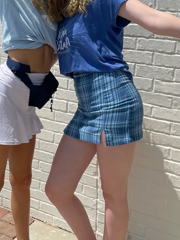 Brandy Melville Blue Plaid Mini Skirt - Image 4
