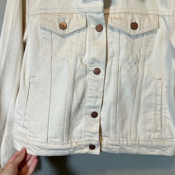 Marine Layer Women's Cream Denim Jean Jacket Embroidered Shoulder White Medium - Image 4