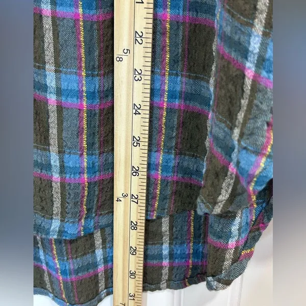 Antropologie Pilcro Women Olive Plaid Shirt with Blue Stripes Size S. - Image 5