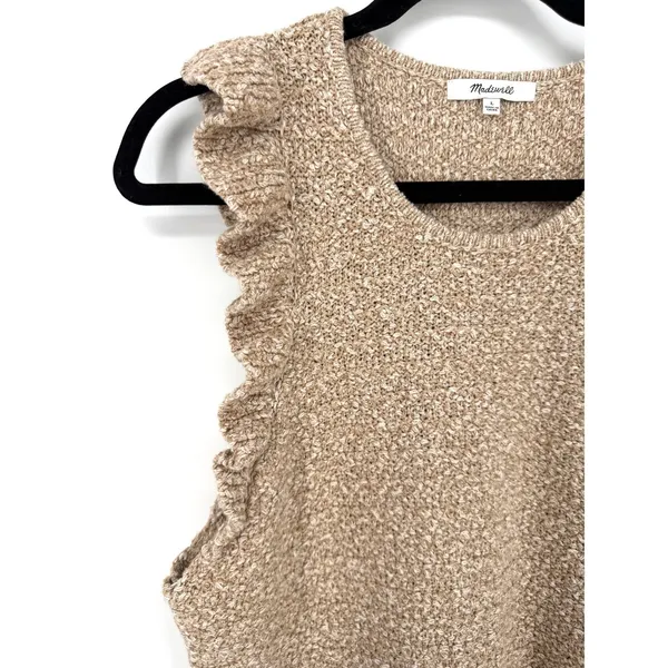 Madewell Nicollet Ruffle Sweater Tank Top Knit Large Tan Sleeveless Boho Cottage - Image 5