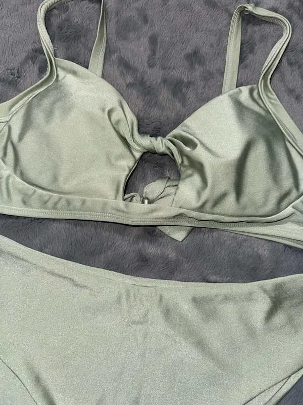 Zaful Green Shimmer Cutout Bikini Set - Image 6