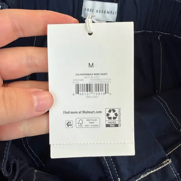 NEW Free Assembly navy‎ paper bag belted mini pocket cotton stretch skirt casual - Image 5