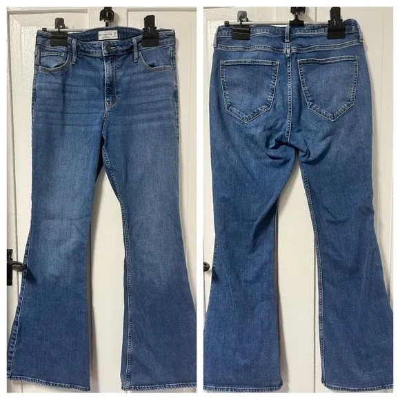 Abercrombie & Fitch High Rise The Flare Denim blue medium wash 10 regular length - Image 2