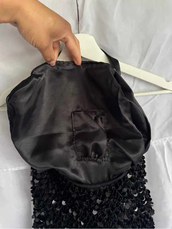 Y2K Sequin Hobo Shoulder Bag Black - Image 5