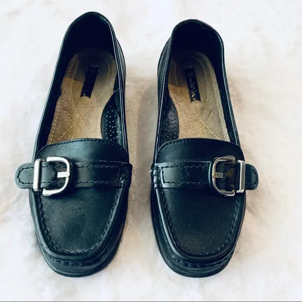 Thom McAn Black Leather Slip On Loafers Size 5.5 Professional Work Flats - Image 4