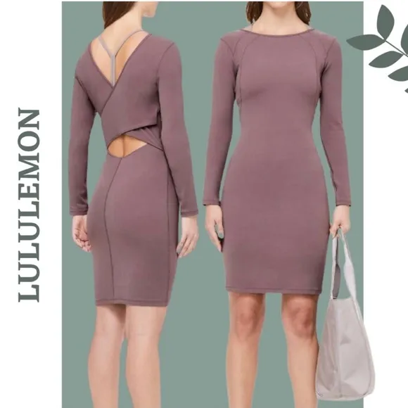 Lululemon Contour Dress Nulu Dusty Pink Antique Bark Long Sleeve Cutout Back 4 - Image 2
