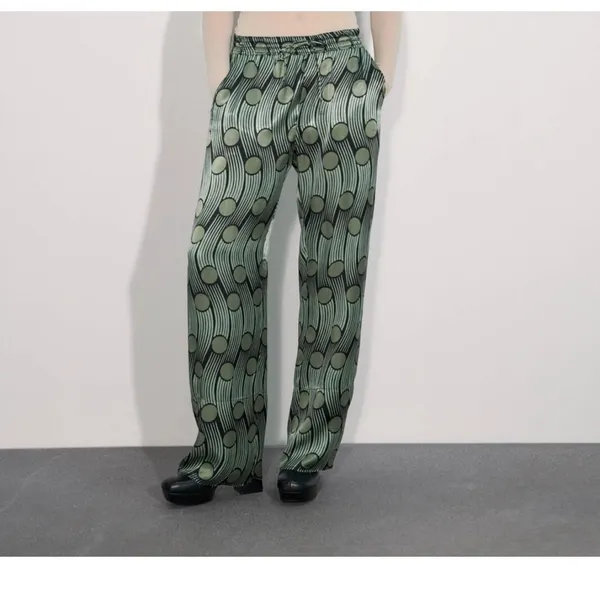 Zara Green Geometric Flowy Satin Cropped Pants Size Large Abstract Funky Boho - Image 3