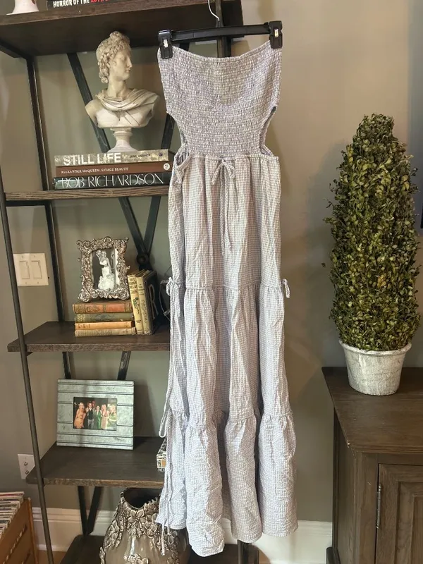 Rays for Days Kelle Cut Out Maxi Dress Coastal Cool Gingham Womens Size Medium - Image 5