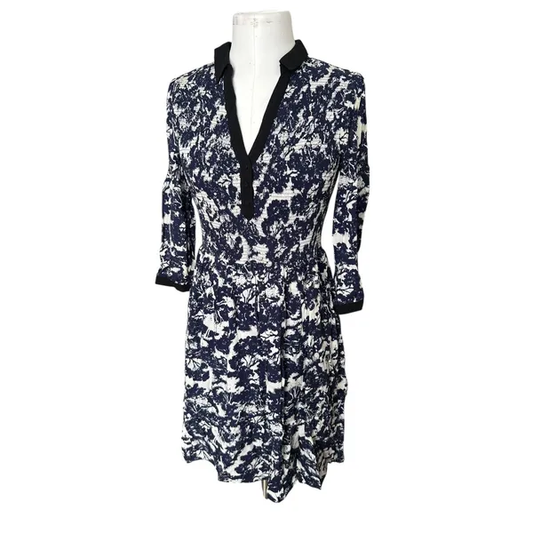 Anthropologie Edme & Esyllte Sketchbook Shirt Dress Blue White Smocked size 6 - Image 9
