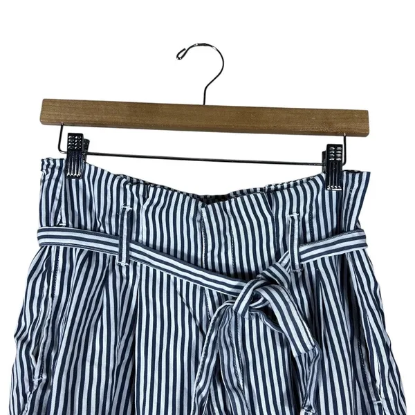 Abercrombie & Fitch Paperbag Stripe Shorts Navy White Coastal High Rise Size M - Image 2