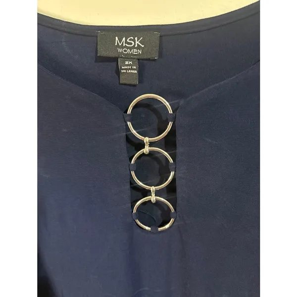 MSK Dress Women 2X Navy Blue NEW O-Ring Hardware Short Sleeve‎ Knee Length - Image 3