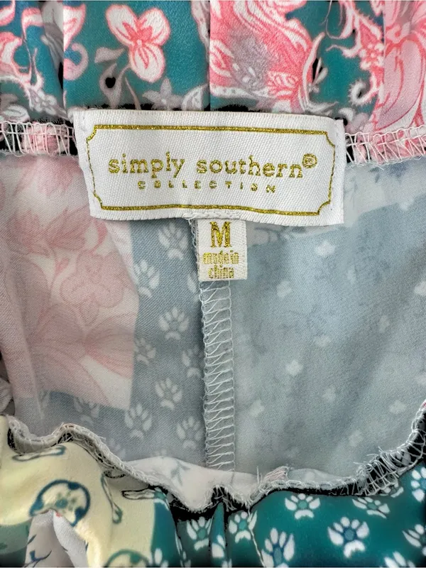 Simply Southern Patchwork Short Pajama Set - Pink, Teal & Cream - Image 6