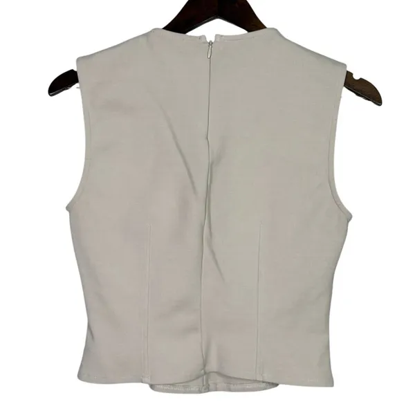 Zara Sleeveless Detailed Lining Fitted Classy Blouse Top Back Zip Up L Beige - Image 14