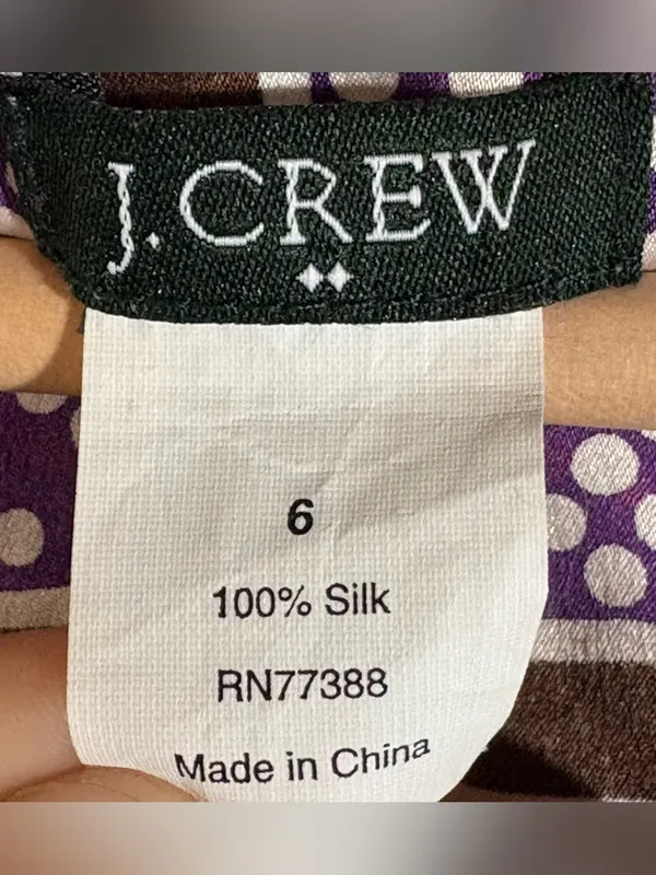 J. Crew Dress Sz 6 Purple Brown‎ Geometric Print 100% Silk Luxury Polka Dot Midi - Image 6