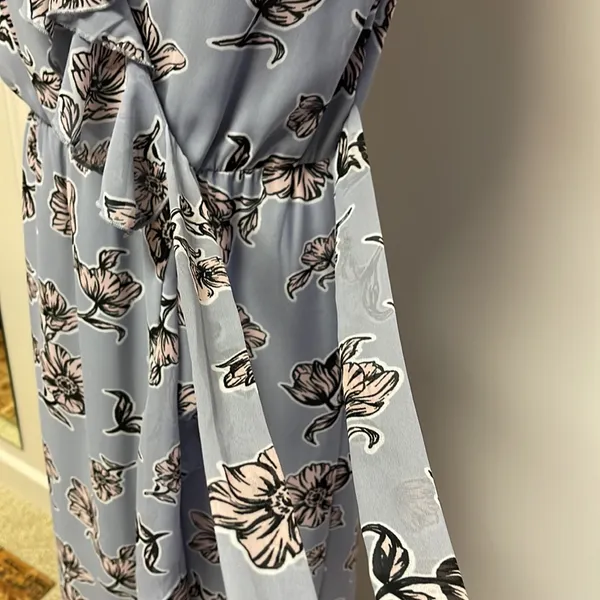 Japna Blue Pink Floral Maxi Faux Wrap Dress Lined to above the knee size M - Image 4