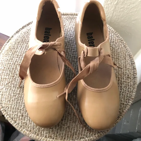 Tan and cream tie front ballet tap shoes - Image 2