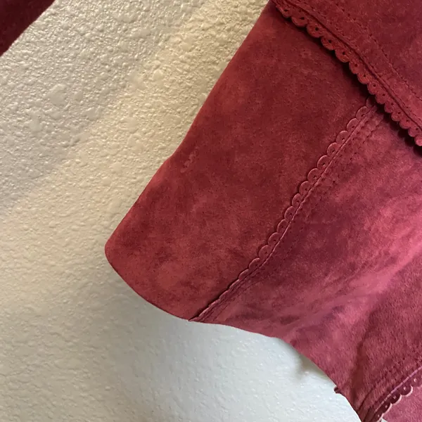 Burgundy Suede Blazer Jacket Small 100% Genuine Leather Autumn Fall Retro - Image 6