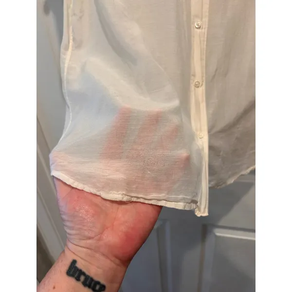 GAP Silk Cotton Blouse Womens 14 Ivory Button Up Short Sleeve Lightweight Top‎ - Image 3