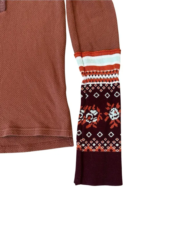 Free People We The Free Mikah Thermal Top Knit Cuff Sleeves Boho Grunge Gorpcore - Image 3