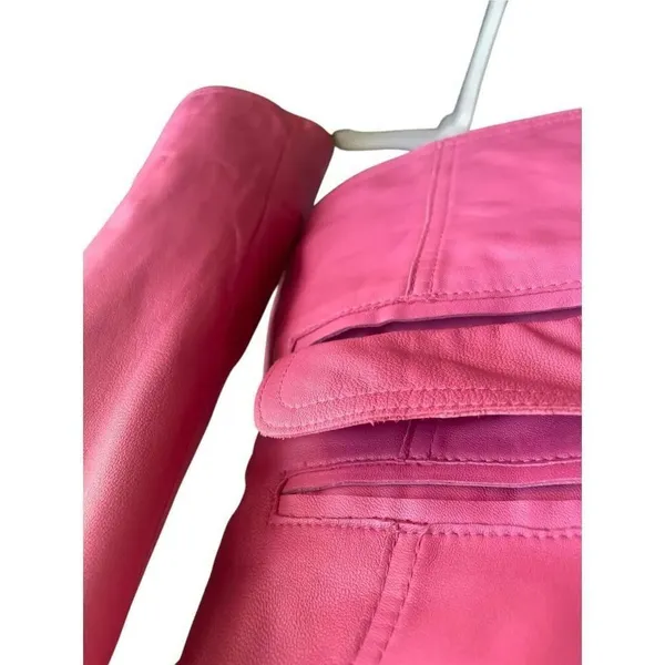 Vintage Pamela McCoy Collections Leather Fuchsia Blazer Jacket S - Image 2
