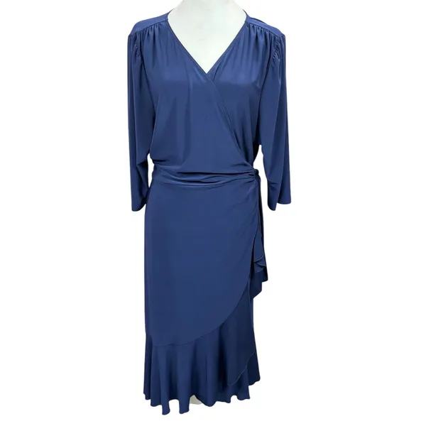 Kiyonna Whimsy Ruffled Midi Wrap Dress Blue 2X Plus Size Flounce Fit Flare $98‎ - Image 2