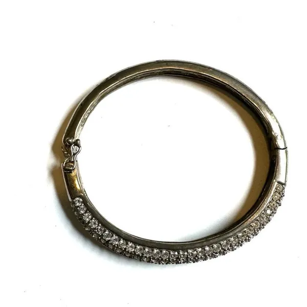 Silver tone hinged rhinestone bangle bracelet - Image 10