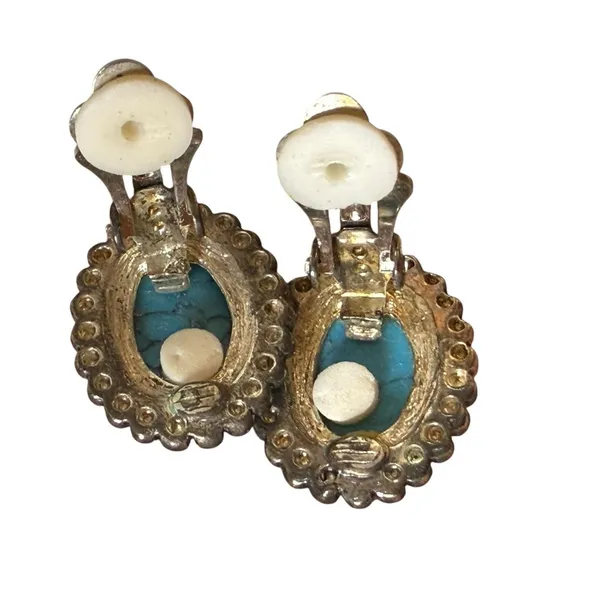 Vintage Faux Turquoise Necklace Clip On Earrings Set Southwestern Boho 18" - Image 7