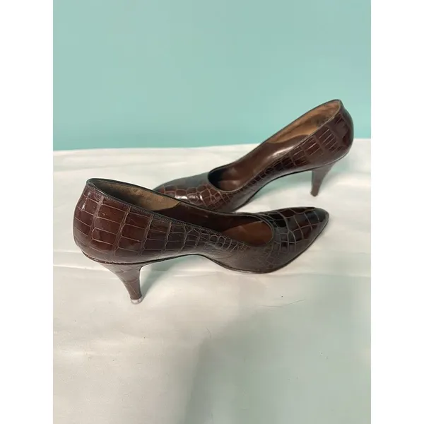 Vintage 7.5A Brown Alligator Crocodile Women's Shoes‎ S-253 - Image 6