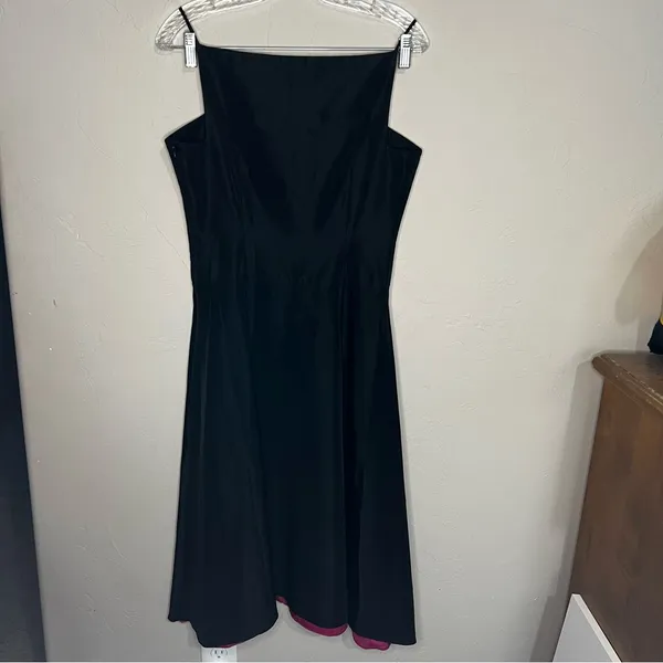 Tahari Black Vintage Y2K Square Neck Pink Hem Spaghetti Strap Midi Dress‎ - Image 8