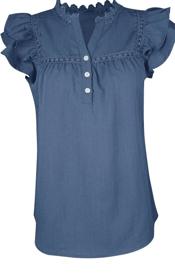Blue Ruffle Sleeve Blouse - Image 2