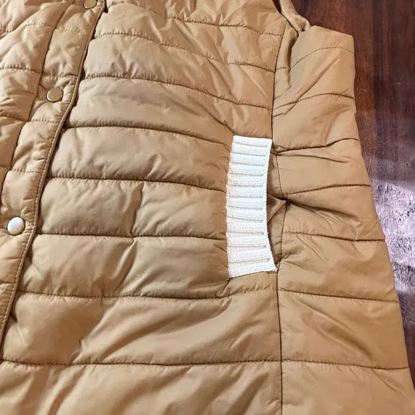 J.‎ Jill Camel Brown Quilted Puffer Vest Ribbed Knit Trim Snap Front Womens L - Image 8