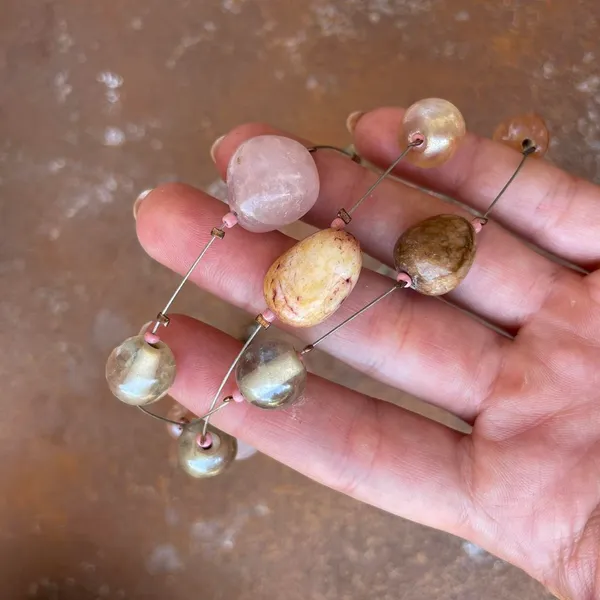 Beautiful wire stone beaded layered pastel color necklace - Image 4