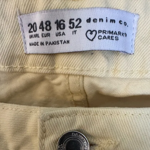 Primark women’s jeans, high waisted wide leg yellow, ankle vents yellow denim 16 - Image 6